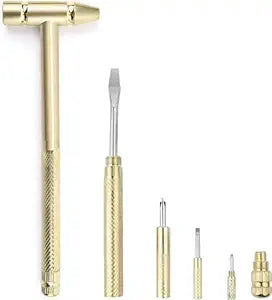 5-in-1 Mini Hammer with Screwdriver Set & Bottle Opener | Multifunctional Copper Hammer, Small Round Hathodi Tool Kit for Home, DIY, Watch & Gadget...