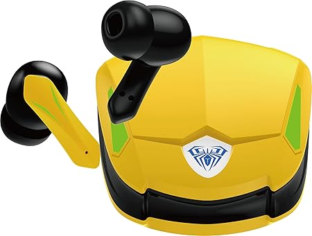 AULA F108 Gaming Truly Wireless in Ear Earbuds with LED Battery Indicator 40ms Low Latency, 30Hrs Playtime, HiFi Stereo, Bluetooth 5.3 and for Best Calling and Designed for Comfort Gaming (Yellow)