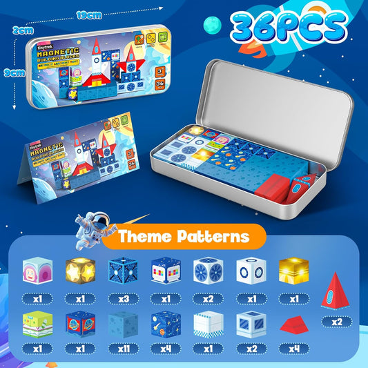 36Pcs Kids Magnetic Tiles Building Set With Storage Box