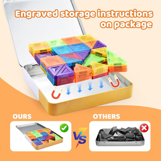 56Pcs Kids Magnetic Tiles Building Set With Storage Box