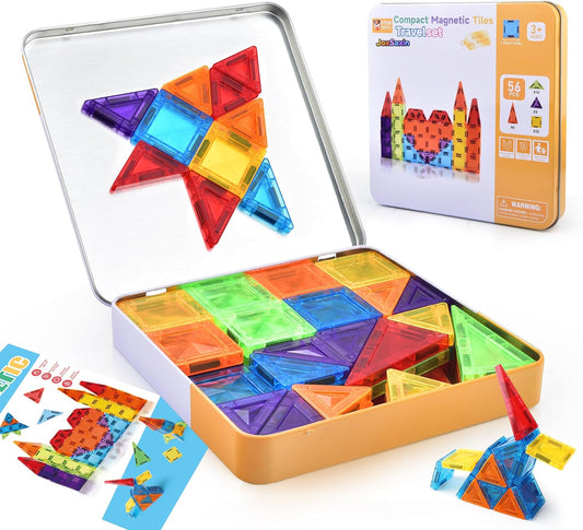 56Pcs Kids Magnetic Tiles Building Set With Storage Box