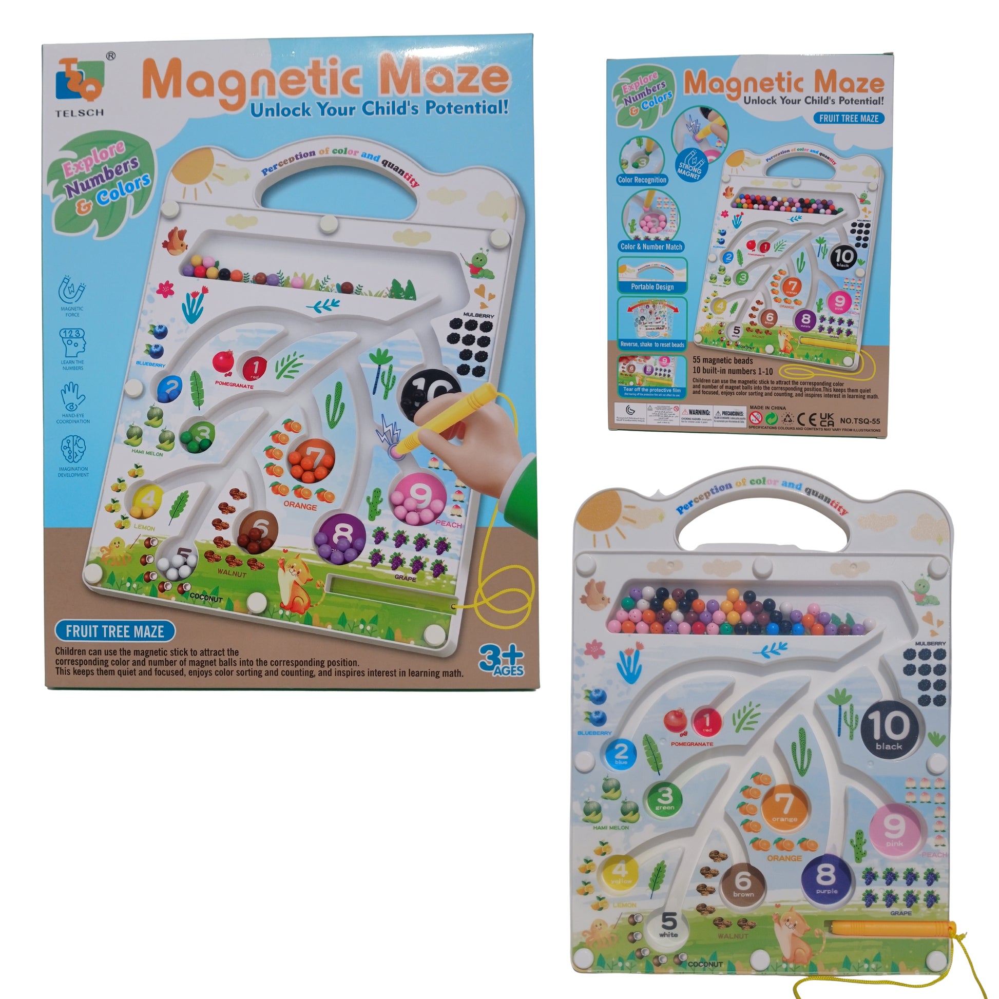 Magnetic Maze Wooden Board Toy for Kids with Numbers and Colors Learning, Fruit Tree Maze Educational Toy for Toddlers 3+