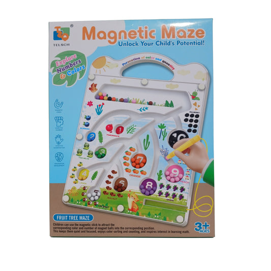 Kids Magnetic Maze Board Toy with Strong Magnetic Pen and Colorful Beads for Number Matching and Brain Development