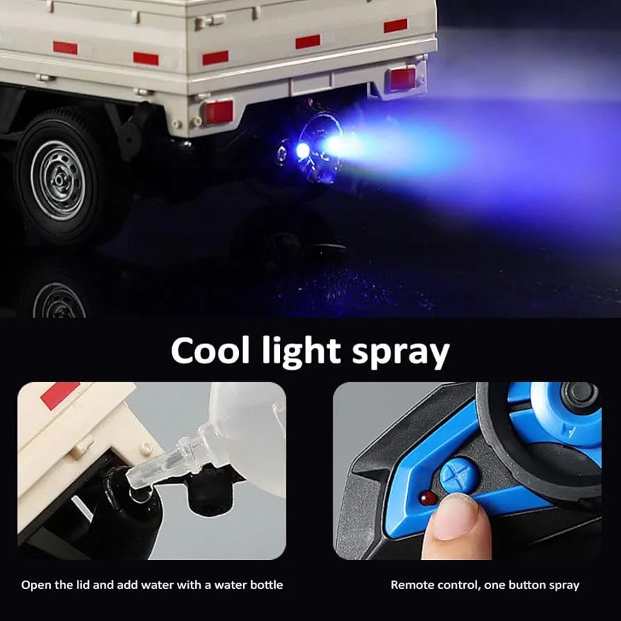 🚚 RC Truck Toy 1:16 Scale | 2.4GHz Remote Control Car | Spray Effect | LED Lights | Rechargeable Battery