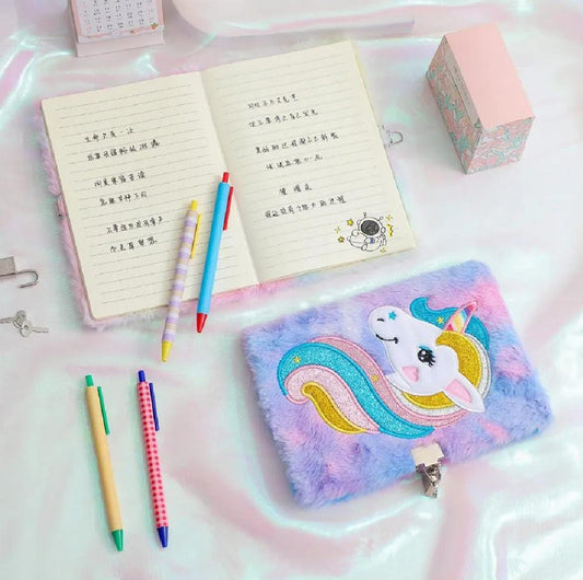 Cute Plush Diary Notebook – Soft Fur Cover Aesthetic Journal for School, Office & Gifting